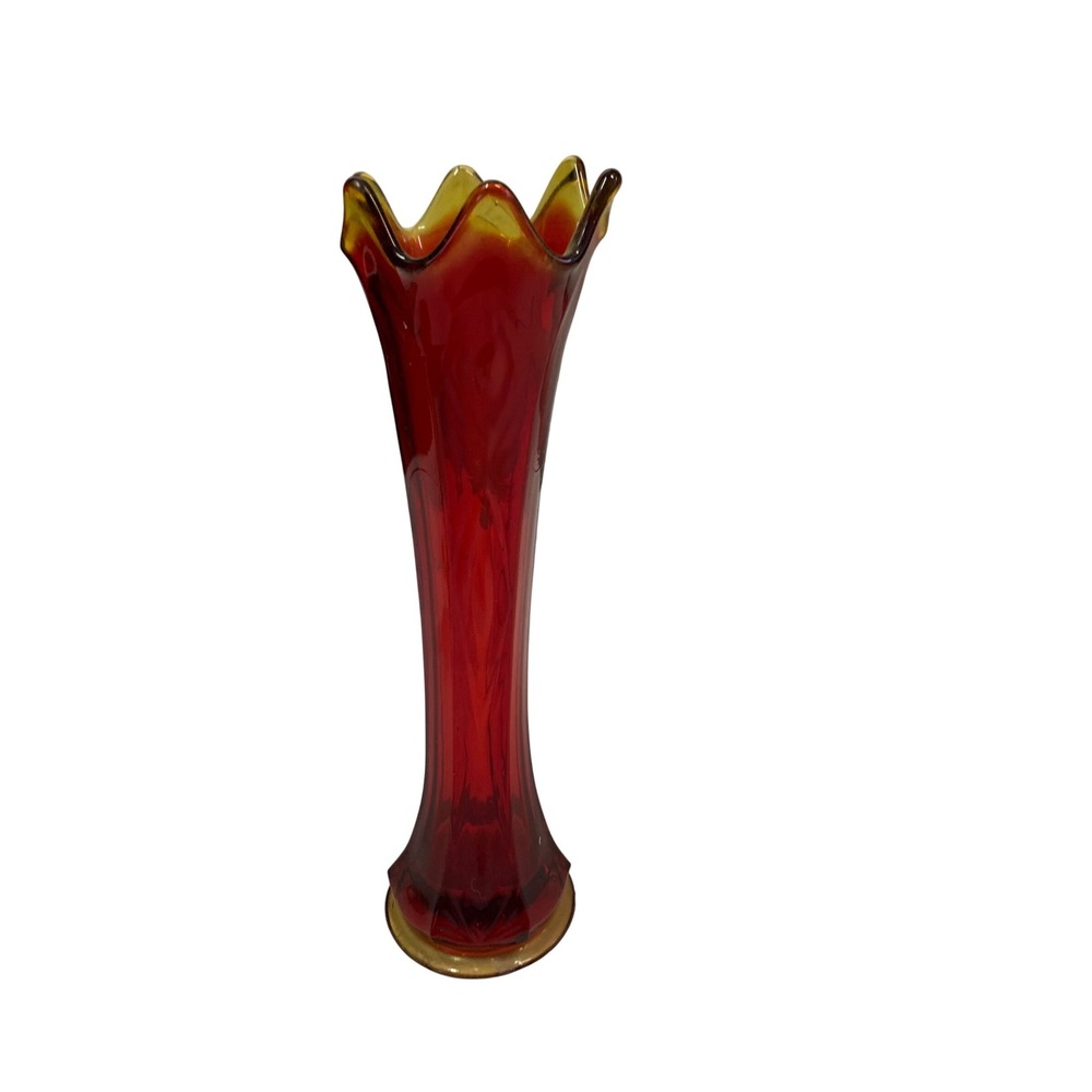 Vintage Amberina‎ swung Red Glass Vase Fluted Tulip Style Flower Vase Home Decor